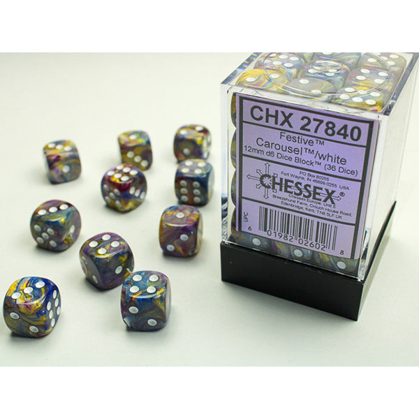 Chessex - 12mm D6 - Festive: Carousel/White