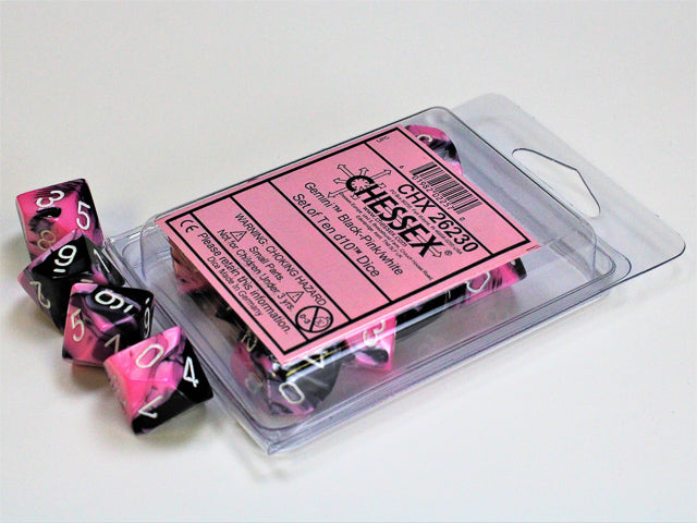 Chessex - 10 D10 - Gemini: Black-Pink/White