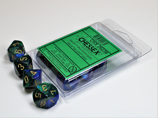 Chessex - 10 D10 - Gemini: Blue-Green/Gold