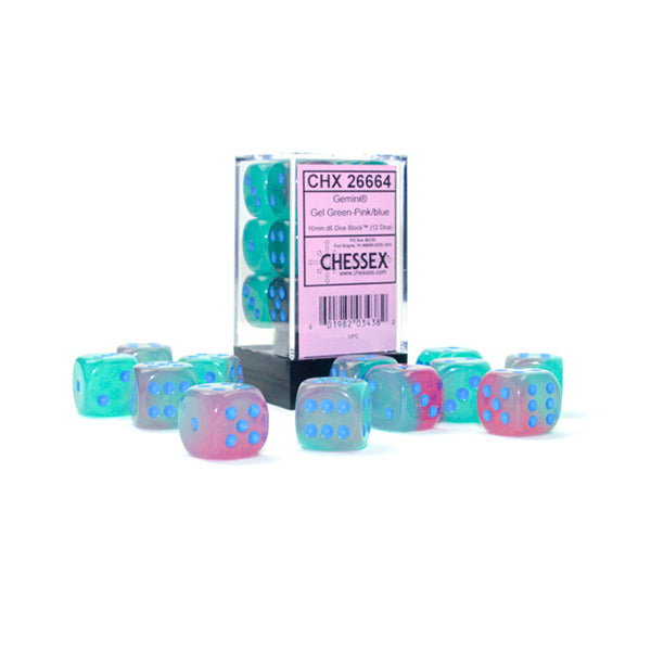 Chessex - 16mm D6 - Gemini - Gel Green-Pink/Blue