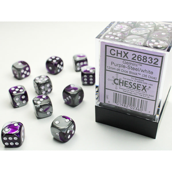 Chessex - 12mm D6 - Gemini: Purple-Steel/White