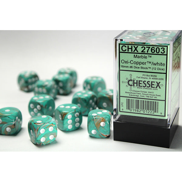 Chessex - 16mm D6 - Marble: Oxi-Copper/White