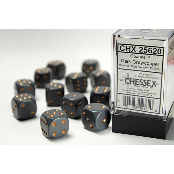 Chessex - 16mm D6 - Opaque - Dark Grey/Copper
