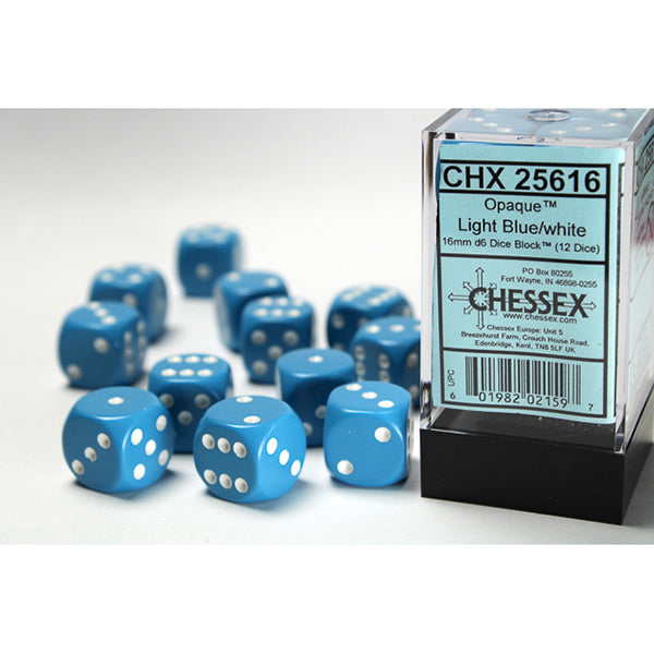 Chessex - 16mm D6 - Opaque - Light Blue/ White