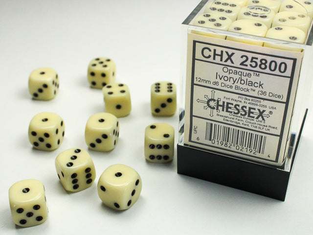 Chessex - 12mm D6 - Opaque: Ivory/Black