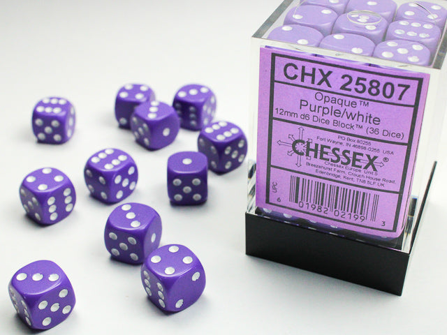 Chessex - 12mm D6 - Opaque: Purple/White