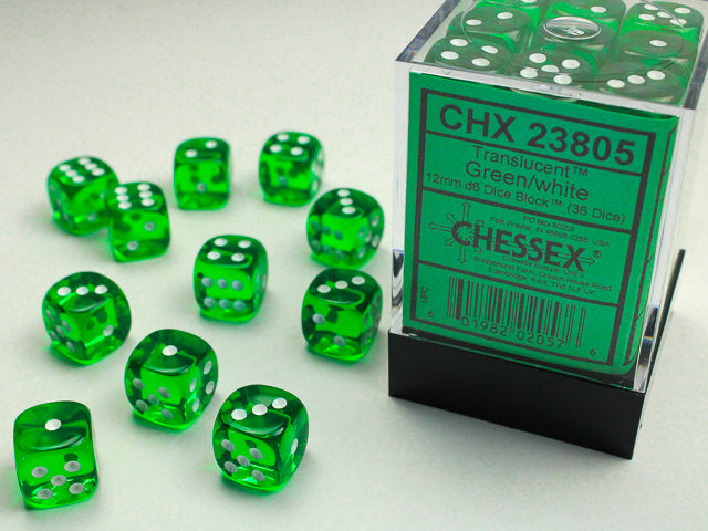 Chessex - 12mm D6 - Translucent: Green/White