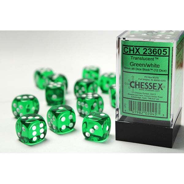 Chessex - 16mm D6 - Translucent: Green/White