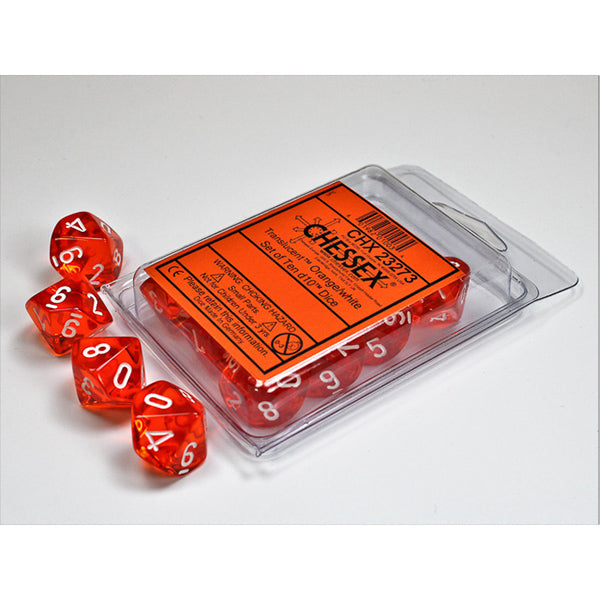 Chessex - 10 D10 - Translucent: Orange/White