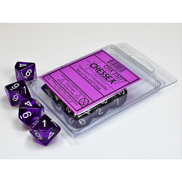 Chessex - 10 D10 - Translucent: Purple/White