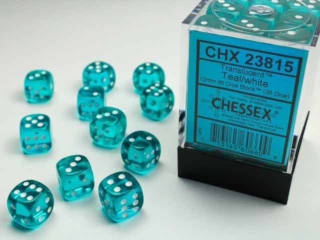 Chessex - 12mm D6 - Translucent: Teal/White