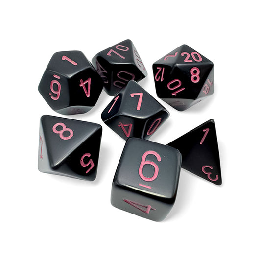 Chessex -  Polyhedral 7-Die Set - Opaque Black/Pink