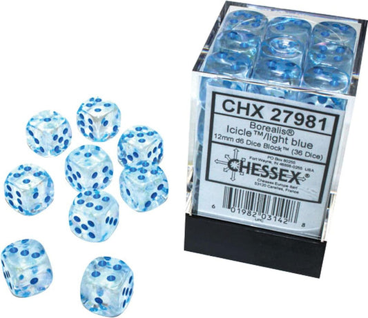 Chessex - 12mm D6 - Borealis: Icicle/Light blue