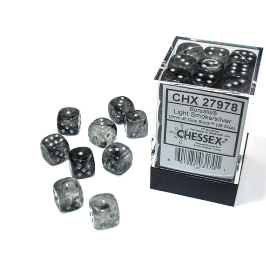 Chessex - 12mm D6 - Borealis: Light Smoke/Silver