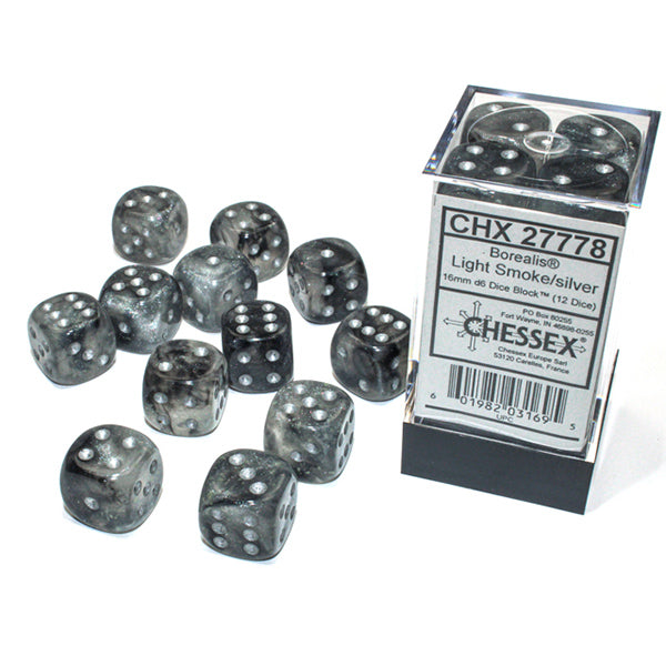 Chessex - 16mm D6 - Borealis: Light Smoke/Silver