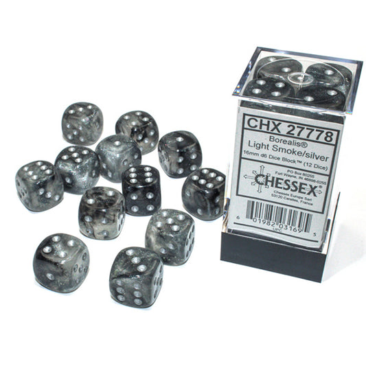 Chessex - 16mm D6 - Borealis: Light Smoke/Silver