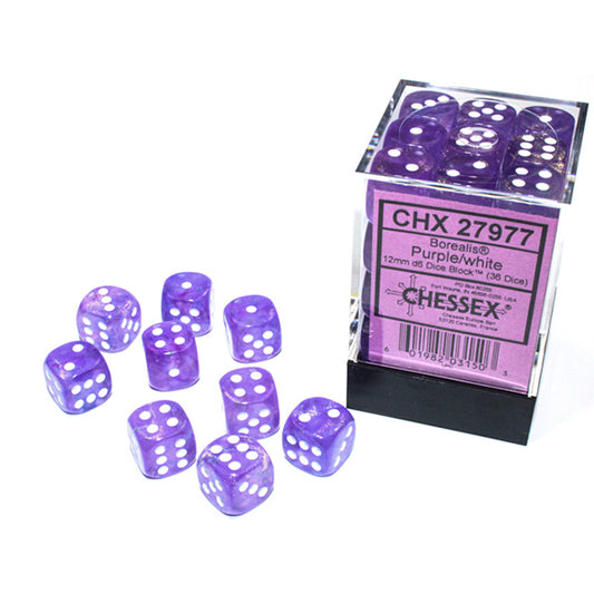 Chessex - 12mm D6 - Borealis: Purple/White
