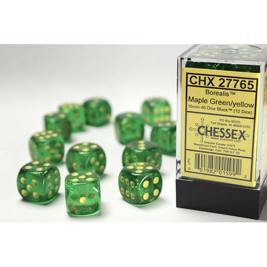 Chessex - 16mm D6 - Borealis: Maple-Green/Yellow