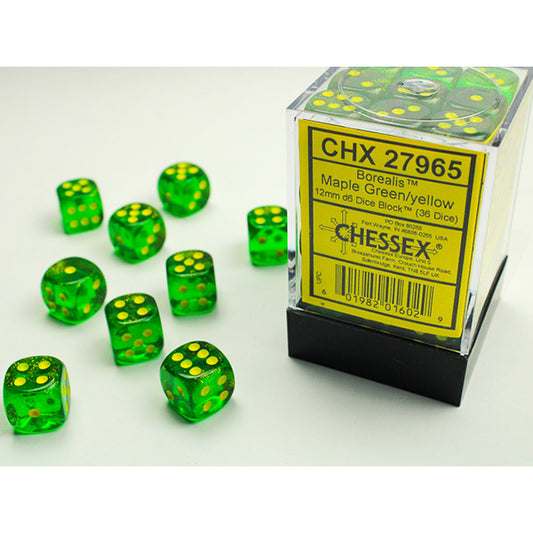 Chessex - 12mm D6 - Borealis: Maple Green/Yellow