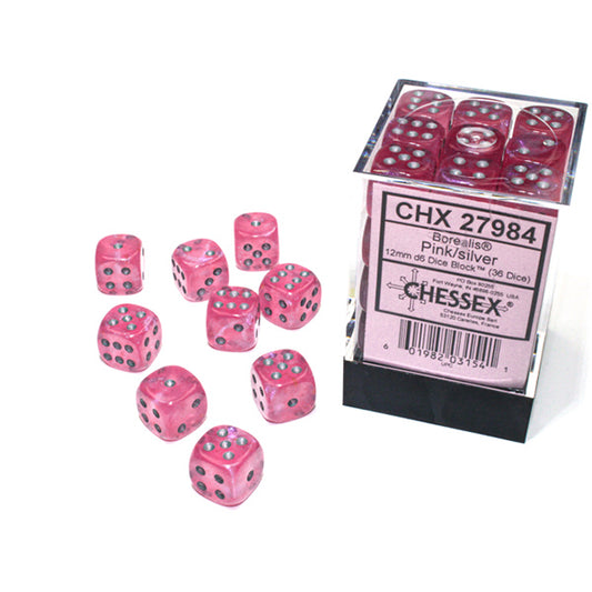 Chessex - 12mm D6 - Borealis: Pink/Silver