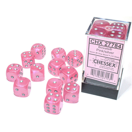 Chessex - 16mm D6 - Borealis: Pink/Silver