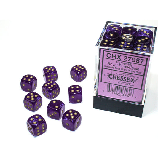 Chessex - 12mm D6 - Borealis: Royal Purple/Gold