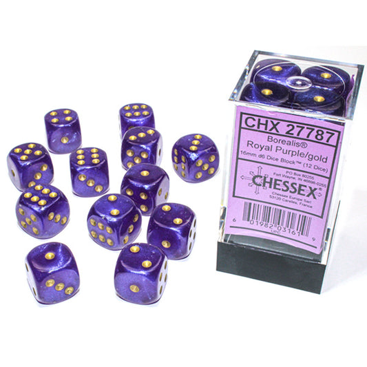 Chessex - 16mm D6 - Borealis: Royal Purple/Gold