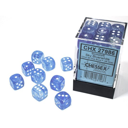 Chessex - 12mm D6 - Borealis: Sky Blue/White