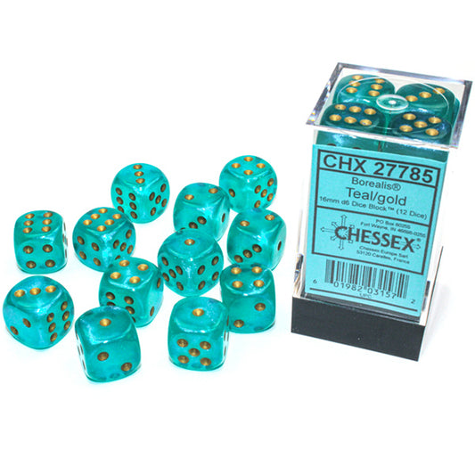 Chessex - 16mm D6 - Borealis: Teal/Gold