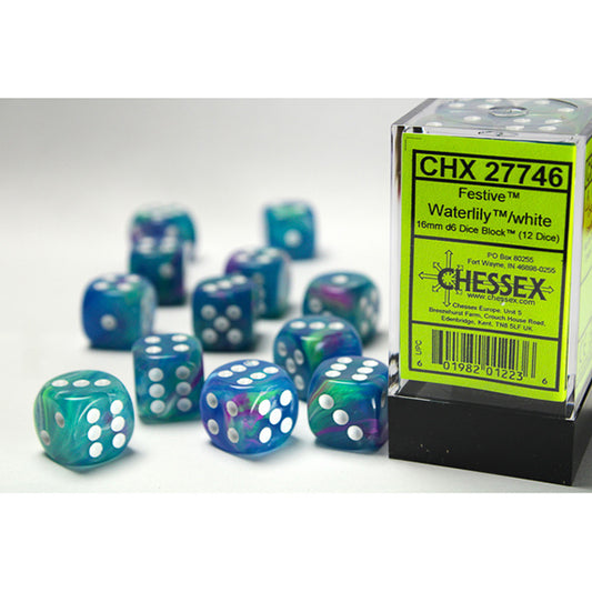 Chessex - 16mm D6 - Festive: Waterlily/White