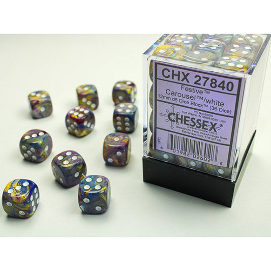 Chessex - 12mm D6 - Festive: Carousel/White