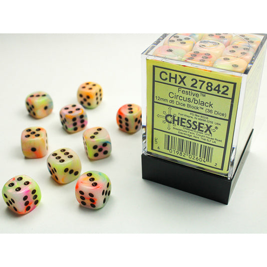 Chessex - 12mm D6 - Festive: Circus/Black