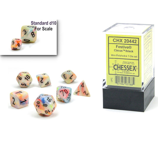 Chessex - Mini Polyhedrals - Festive: Circus/Black