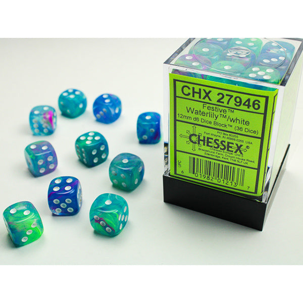 Chessex - 12mm D6 - Festive: Waterlily/White