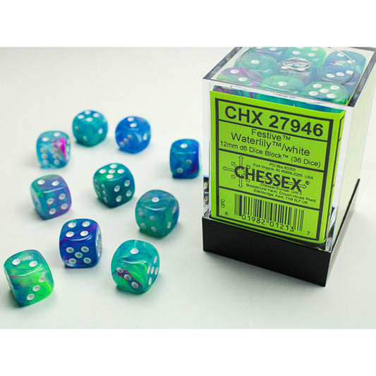 Chessex - 12mm D6 - Festive: Waterlily/White