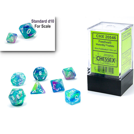 Chessex - Mini Polyhedrals - Festive: Waterlily/White