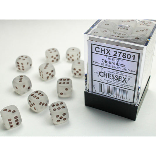 Chessex - 12mm D6 - Frosted: Clear/Black