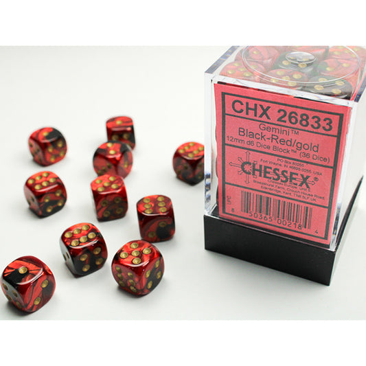 Chessex - 12mm D6 - Gemini: Black-Red/Gold
