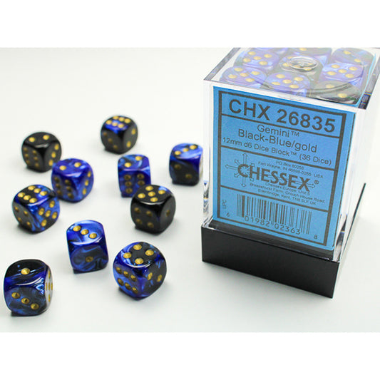 Chessex - 12mm D6 - Gemini: Black-Blue/Gold