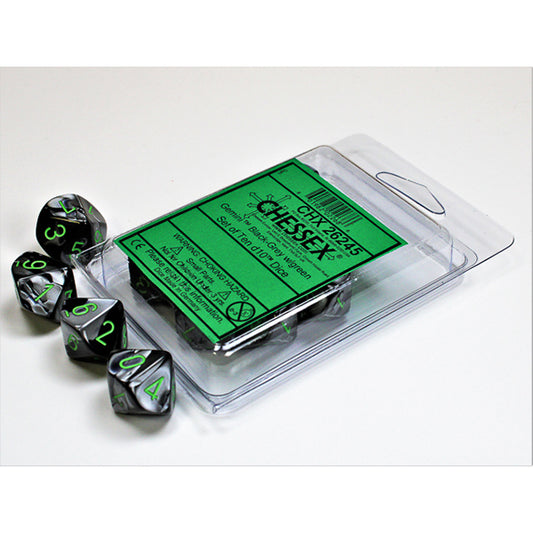 Chessex - 10 D10 - Gemini: Black-Grey/Green