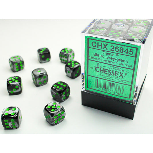 Chessex - 12mm D6 - Gemini: Black-Grey/Green