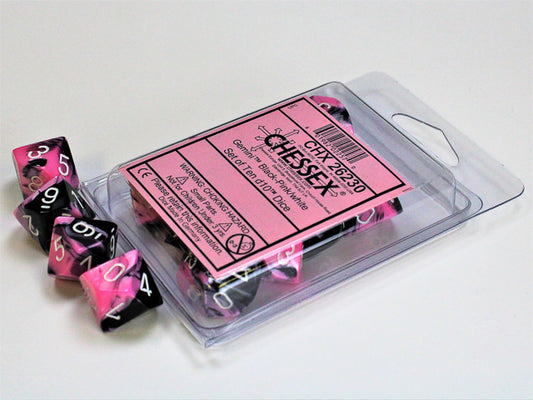 Chessex - 10 D10 - Gemini: Black-Pink/White