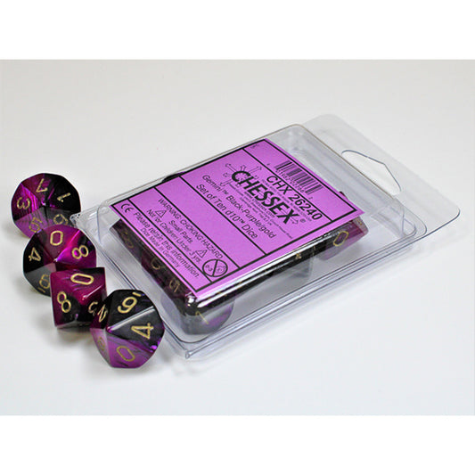 Chessex - 10 D10 - Gemini: Black-Purple/Gold