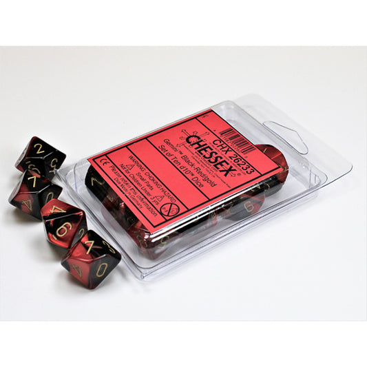 Chessex - 10 D10 - Gemini: Black-Red/Gold