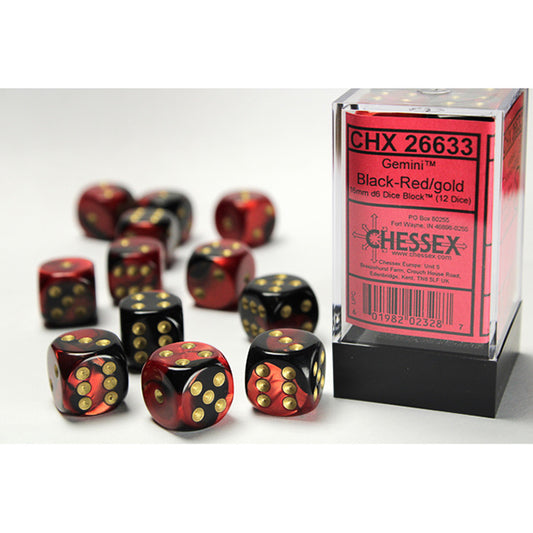 Chessex - 16mm D6 - Gemini: Black-Red/Gold