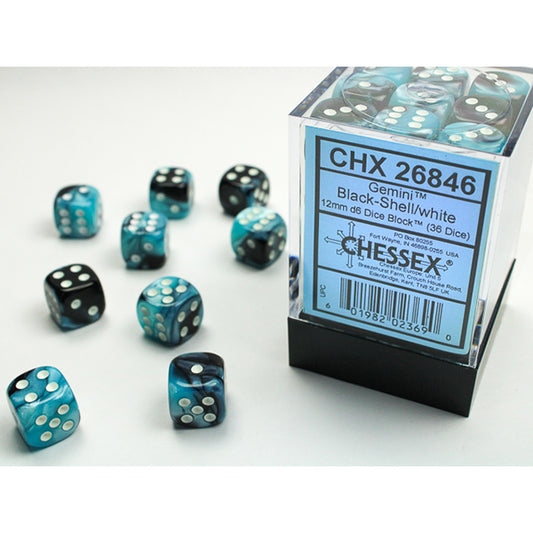 Chessex - 12mm - Gemini: Black-Shell/White