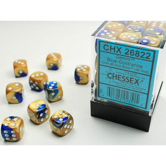 Chessex - 12mm D6 - Gemini: Blue-Gold/White