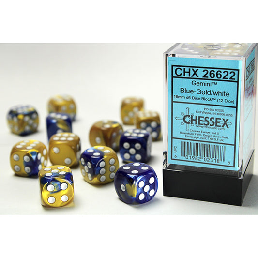 Chessex - 16mm D6 - Gemini: Blue-Gold/White