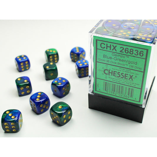 Chessex - 12mm D6 - Gemini: Blue-Green/Gold