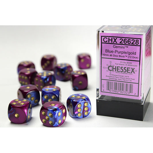 Chessex - 16mm D6 - Gemini: Blue-Purple/Gold